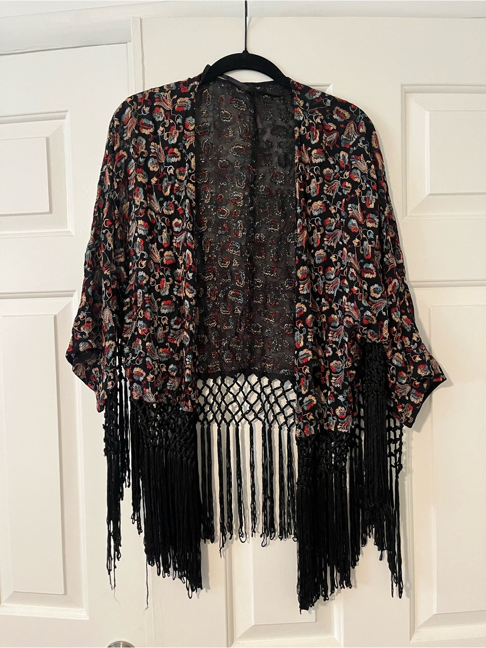 Boho Embroidered Floral, Fringe Kimono